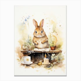 Bunny Writing Letters Rabbit Prints Watercolour 3 Canvas Print