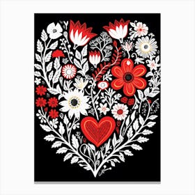 Folky Red & Black Heart Pattern 1 Canvas Print