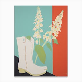 A Painting Of Cowboy Boots With Snapdragon Flowers, Pop Art Style 3 Canvas Print