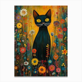 A Black Cat In The Garden Canvas Print