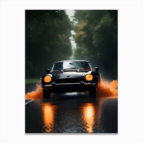 Orange Car In Rain Canvas Print