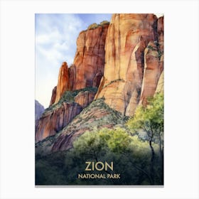 Zion National Park Watercolour Vintage Travel Poster 2 Canvas Print