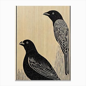 Cowbird 3 Linocut Bird Canvas Print