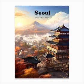 Seoul South Korea Gyeongbokgung Palace Travel Art Illustration Canvas Print