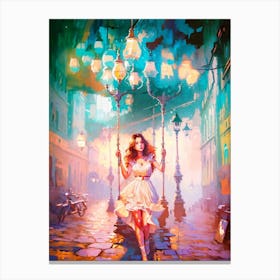 Girl On A dreamy Swing Canvas Print