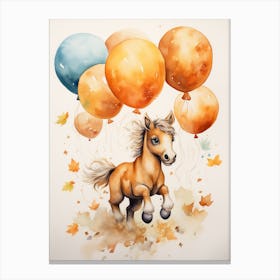 Horse Flying With Autumn Fall Pumpkins And Balloons Watercolour Nursery 2 Canvas Print