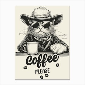 Cat Coffee Please Funny Illustration Kids Kitchen Gift Canvas Print