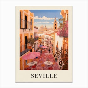 Seville Spain 2 Vintage Pink Travel Illustration Poster Canvas Print