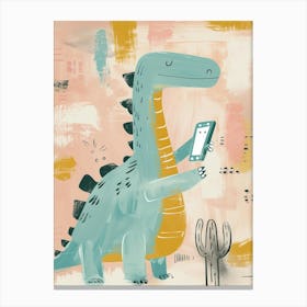 Pastel Painting Of A Dinosaur On A Smart Phone 4 Canvas Print