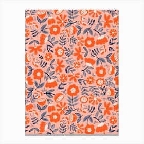 Cute Soft Scattered Scandi Florals Peach Pink, Red, Navy Blue Canvas Print