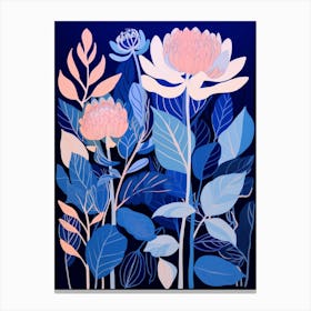 Blue Flower Illustration Protea 1 Canvas Print