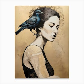 Woman Portrait With A Bird Painting (11) Canvas Print