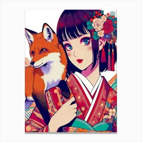 Pretty Anime Girl with Fox 3 Canvas Print