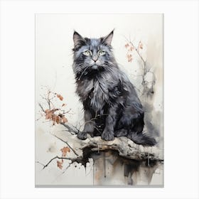 Cat, Japanese Brush Painting, Ukiyo E, Minimal 3 Canvas Print