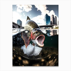 Open Mouth Trout Bow River Calgary - Trout In The River Canvas Print