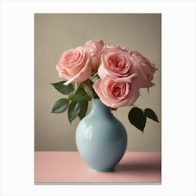 A Vase Of Pink Roses 16 Canvas Print