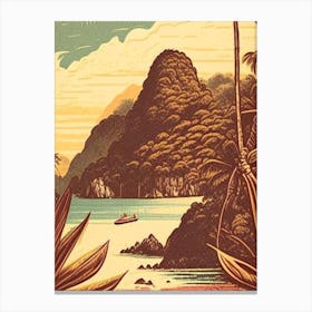 Pulau Lang Tengah Malaysia Vintage Sketch Tropical Destination Canvas Print