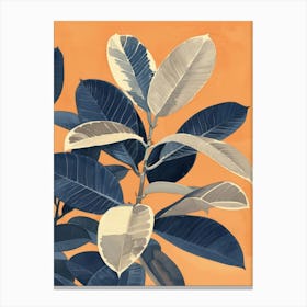 Blue Leaves On Orange Background Canvas Print