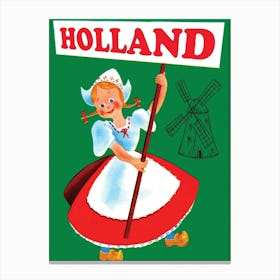 Holland, Girl In National Costume, Vintage Travel Poster Canvas Print