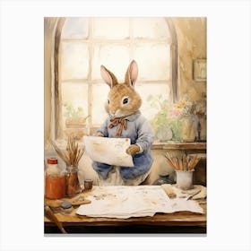 Bunny Writing Letters Rabbit Prints Watercolour 2 Canvas Print
