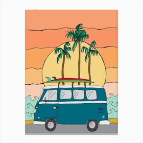 Vw Bus At Sunset Canvas Print