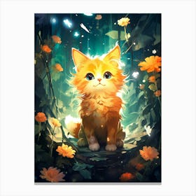 Cute Kitten In The Forest Canvas Print