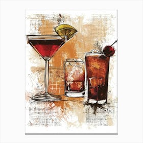 Cocktail Selection Textured Illustration Canvas Print