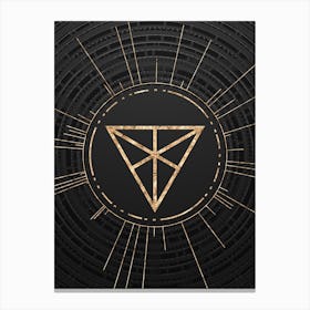 Geometric Glyph Symbol in Gold with Radial Array Lines on Dark Gray n.0298 Canvas Print