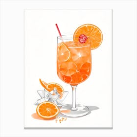 Aperol With Ice And Orange Watercolor Vertical Composition 5 Canvas Print