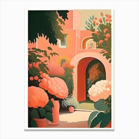 Courtyard With Peonies 1 Orange And Pink Vintage Sketch Canvas Print