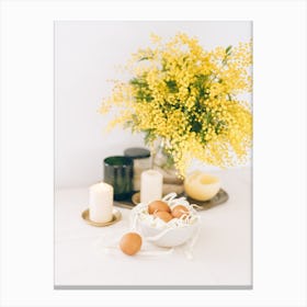 Yellow Mimosa Flowers On A Table Canvas Print