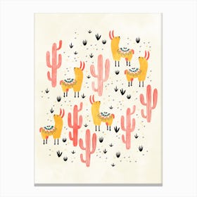 Yellow Llamas Red Cacti Canvas Print