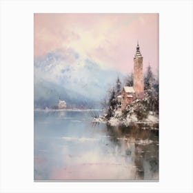 Dreamy Winter Painting Lake Bled Slovenia 3 Canvas Print