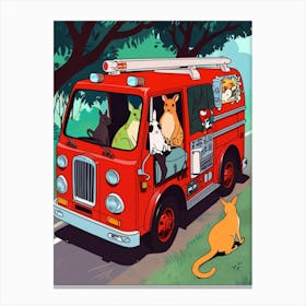 Fire Truck With Cats Canvas Print