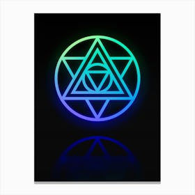 Neon Blue and Green Abstract Geometric Glyph on Black n.0126 Canvas Print