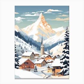 Vintage Winter Travel Illustration Lech Austria 2 Canvas Print