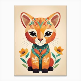 Floral Cute Baby Puma Nursery Illustration (26) Canvas Print