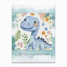Cute Muted Pastels Giganotosaurus Dinosaur 1 Poster Canvas Print