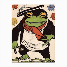 Frog And Flowers,  Matsumoto Hoji Inspired Japanese  Canvas Print