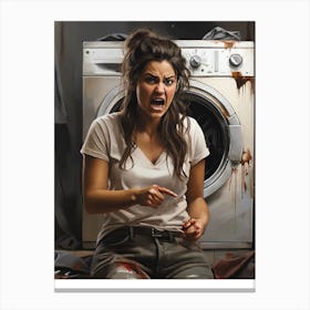 Woman In Front Of A Washing Machine Canvas Print