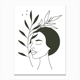 Woman With Leaves On Her Head Minimalist Line Art Monoline Illustration Canvas Print