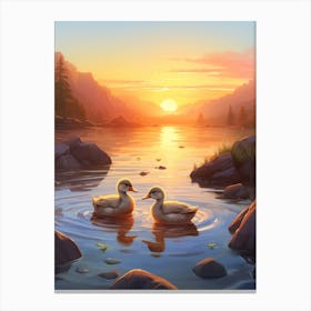 Animated Sunrise Ducks 3 Canvas Print