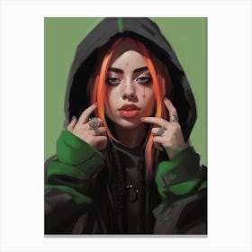Billie Eilish Green Portrait 3 Canvas Print