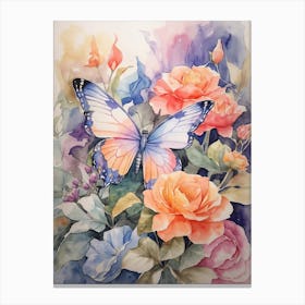 Butterfly And Roses 3 Canvas Print