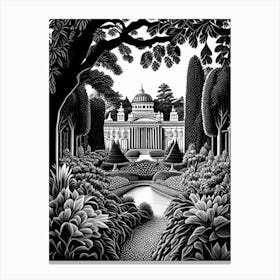 Schönbrunn Palace Gardens, 1, Austria Linocut Black And White Vintage Canvas Print