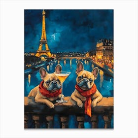 Whimsical Frenchies At The Bar 23 Canvas Print