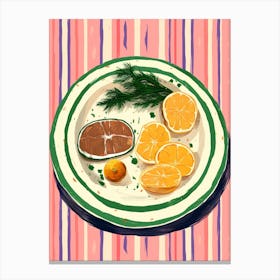 A Plate Of Lemons Top View Food Illustration 1 Canvas Print