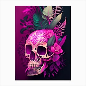 Skull With Psychedelic Patterns 3 Pink Botanical Canvas Print