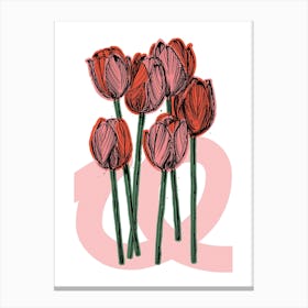 Pink & Red Abstract Tulip Flowers Canvas Print