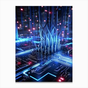 Digital Network Expanding And Intertwining With Human Neural Pathways Displaying A Seamless Interfa (3) Canvas Print